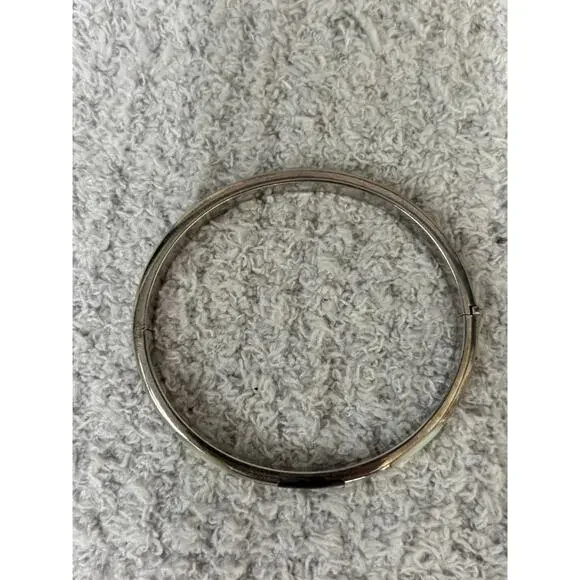 Sterling Silver MOP Onyx Hinged Bangle Bracelet #63715 - Picture 8 of 8